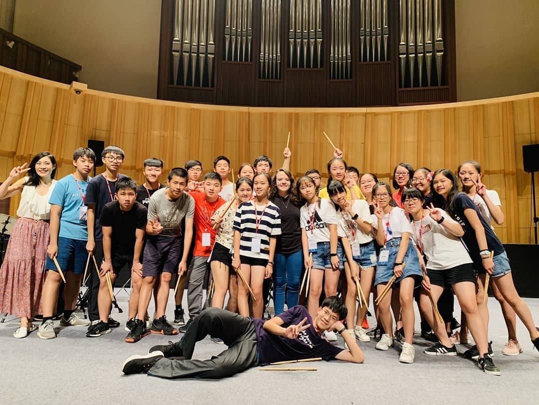 Lindsay Artkop with a group of drum students after a masterclass session in Taiwan. Pro Drummer Helps students level up